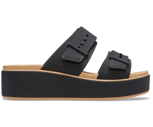 Brooklyn Buckle Low Wedge Matte Wrap Sandal - Black/Cashew